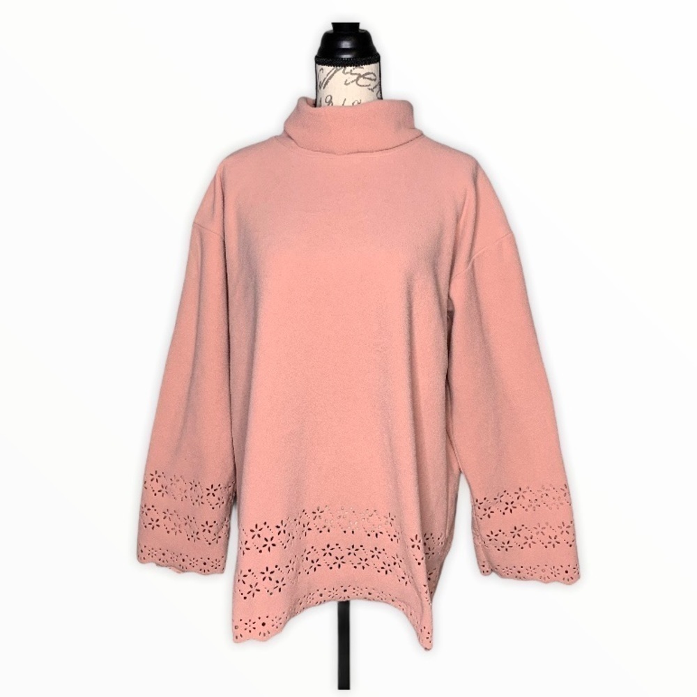 Oversized Blush Fleece Turtleneck Sweater